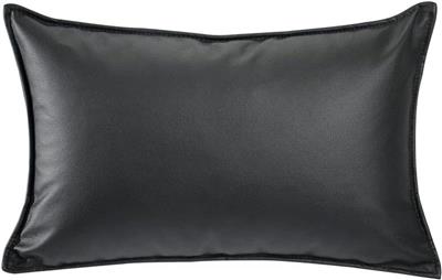 Leather Pillow Cover Faux Leather Lumbar Pillowcase Modern Decorative Throw Pillows Soft Cushion Case for Sofa Couch Bench Bed Car Outdoor 12 x 20 in (Black)