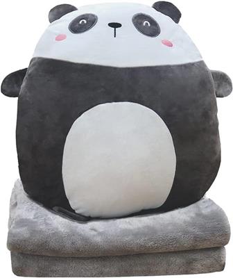 Panda Plush Pillow 16 Inch, Blanket in Cute Plush Pillow, Panda Stuffed Animal, Girls Boys Gifts for Birthday, Valentine, Christmas, Travel, Holiday