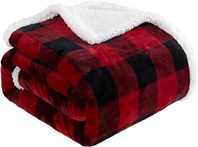 Throw Blanket, Reversible Sherpa Fleece Bedding, Buffalo Plaid Home Decor for All Seasons