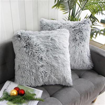 Home Decorative Luxury Series Super Soft Faux Fur Throw Pillow Cover Cushion Case for Sofa or Bed Gray Ombre Fluffy Double Side, 18x18 Inch 45x45 Cm