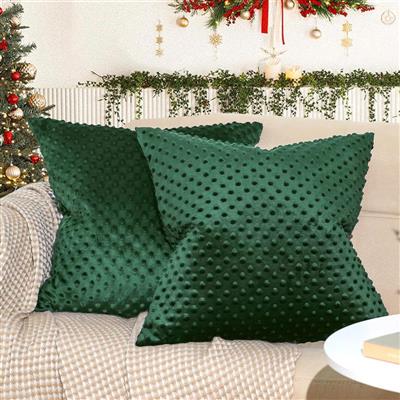 Minky Dot Euro Sham Covers 18x18inch, Soft Cozy Minky Bubble Real Velvet Throw Pillow Covers, Home Decorative Square Pillowcase Cushion Cover for Couch Sofa Bed, Green