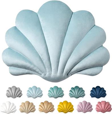 3D Throw Pillows Shell Shaped Accent Throw Pillow, Soft Velvet Insert Included Cushion for Couch Bed Living Room Light Blue 14 X 11 inches