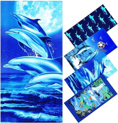 Terry Beach Towel 36 x 72 in Soft Extra Large Big Pool Swim Towels for Adult XL Clearance Big Blanket Cruise Vacation Accessories Essentials Lounge Chair Cover Blue Three Dolphin