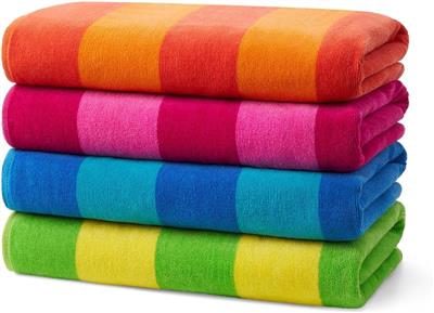 100% Cotton Velour Towels - Large Cotton Towels - Soft & Absorbant - Assorted Striped Colors in 30x60 inch