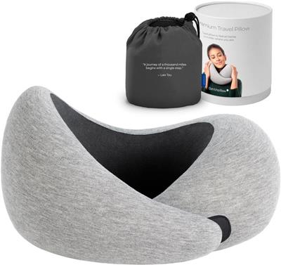 Premium Memory Foam Travel Pillow, 360º Ergonomic Design, Asymmetrical Sides, Travel Bag Included, Washable Modal Cover