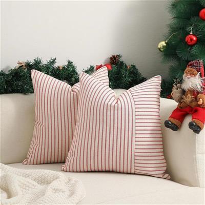 Christmas Pillow  Red Throw Pillow Striped Linen Decorative Pillows Cushion for Couch Chair Beding Xmas Winter Decorations