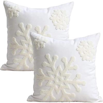 Soft Christmas Winter Snowflake Style Polyester Linen Embroidery Throw Pillows with Invisible Zipper for Bed Sofa Cushion Pillow for Kids Bedding