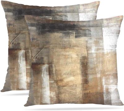 Throw Pillow Modern Home Art Decor, 18 x 18 Inches Pillow Decorative, Abstract Oil Painting Pillow for Bedroom, Living Room, Taupe Tan Grey Brown Beige